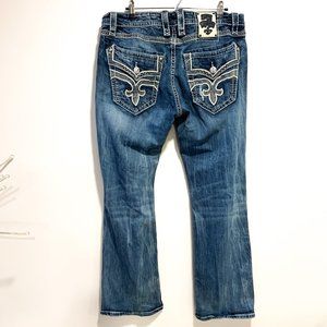 Rock Revival Mens Size 40 Jeans "Castor Boot" Leather Inserts Faux Boot